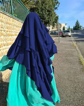 Длинный Химар Тюрбан Ислам Головной Платок Ид Хиджаб Шарф для Женщин Мусульманская Одежда Трехслойные Молитвенные Хиджабы в Рамадан Головной Убор Абаи  5