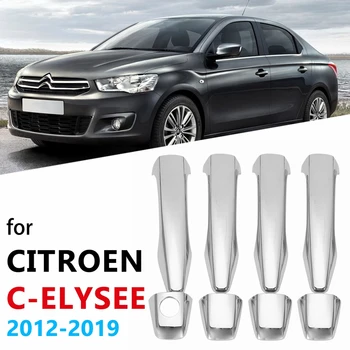 Для Citroen C-Elysee 2012-2019 ABS Хромированная внешняя дверная ручка Защитная крышка Отделка Декоративное литье Для укладки  5