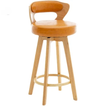 Европейские барные стулья из массива Дерева, Ретро Кухонная мебель, креативный барный стул с высокой вращающейся спинкой, Роскошный табурет для стойки регистрации в домашнем кафе  10