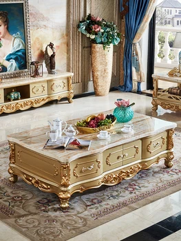 Европейский мраморный журнальный столик, шкаф для телевизора, комбинация из цельного дерева, дуб, шампанское, золотая дуга, круг  3