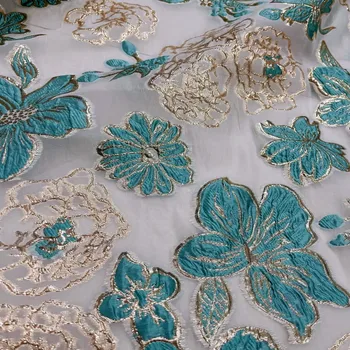 Жаккардовая ткань с тиснением, отливающая бронзой, зелено-голубая роза, дизайнерский материал для шитья, платье Чонсам, ткань для одежды Шириной 150 см  4