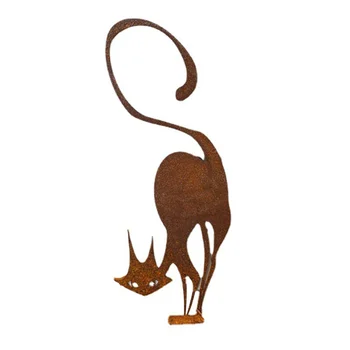 Железный садовый орнамент Ржавый кошачий винт в деревянном дворе художественное ремесло, топпер для забора, подарок, декор для патио, статуя ветки на Хэллоуин  4