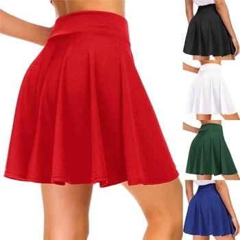 Женская базовая юбка, универсальная эластичная расклешенная повседневная мини-юбка для скейтбординга, красная, черная, зеленая, синяя, короткая юбка, новинка  1
