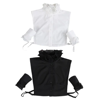 Женская блузка с искусственным воротником-стойкой с оборками, винтажные однотонные съемные рубашки-половинки, укороченный топ, Аксессуары для одежды  5