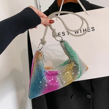 Женская вечерняя сумка через плечо со стразами, сумка через плечо с кристаллами, трендовые дизайнерские мини-кошельки и сумочки 2023 года.  5