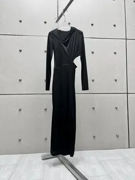 Женская одежда 2023 г. Новое ацетатное платье с капюшоном  5