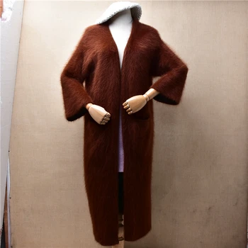 Женская Осенне-зимняя одежда из толстого теплого ворсистого плюша, норки, кашемира, вязаного трикотажа с рукавами три четверти, свободные кардиганы X-Long, пальто  5