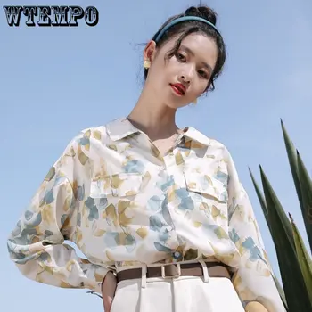 Женская рубашка с винтажным принтом WTEMPO, Весна-осень, Свободный Повседневный Шикарный топ в японском стиле, Летняя Тонкая Солнцезащитная одежда с длинным рукавом  5