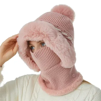 Женская шапка для шеи, модная простая и универсальная вязаная шапка, женская теплая шапка для защиты ушей, шапка-ловец с защитными очками для холодной погоды  5