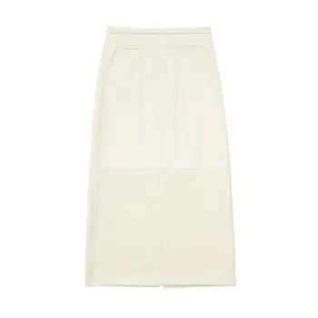 Женская Шикарная Модная Кожаная верхняя юбка с однотонной строчкой 2023, Молния сбоку, юбка с разрезом на высокой талии, Mujer  5