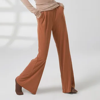 Женские брюки для тренировки фигуры, широкие брюки с прямыми карманами, класс учителя современных танцев, Тренировочные брюки для классических танцев  5