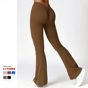 Женские брюки-клеш с персиковым подъемом для йоги, леггинсы для фитнеса и йоги с широкими штанинами и высокой талией, быстросохнущие.  5