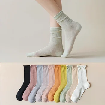 Женские носки, длинные Модные весенние однотонные хлопковые носки для девочек, разноцветные сетчатые открытые Женские модные носки, Женские свободные носки в Корейском стиле  4
