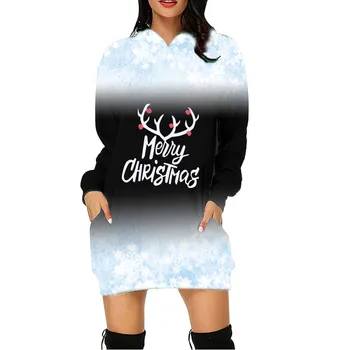 Женские толстовки Space, женское зимнее Рождественское облегающее платье с капюшоном и буквенным принтом в виде головы оленя и снежинок  10