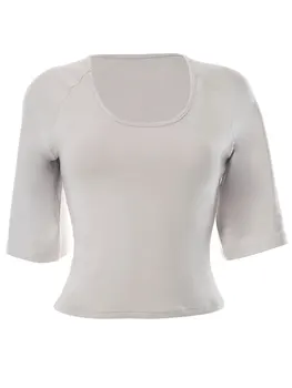 Женские укороченные топы с коротким рукавом, однотонные футболки с U-образным вырезом, летние облегающие рубашки с открытой спиной, уличная одежда  4