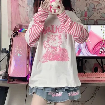Женские футболки Sanrio Hello Kitty Kawaii, Корейская Японская куртка, мультяшная анимация Y2k, подарок для девочки в стиле Харадзюку, Аниме-мультфильм  4