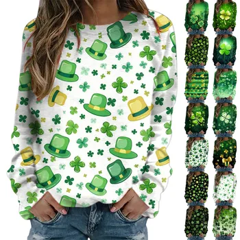 Женские футболки на День Святого Валентина, зеленая толстовка с круглым вырезом, рубашка с рукавом реглан, пуловеры, топы, Свободные, подходящие Нарядные куртки с капюшоном Для женщин  4
