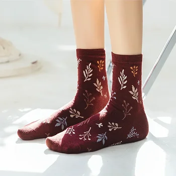 Женский корейский Японский стиль с принтом, Высокие длинные носки для девочек, Осенние модные хлопковые чулки Harajuku в стиле ретро, Винтажная уличная одежда  4