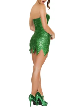 Женский косплей-костюм Лесной феи на Хэллоуин, мини-платье-труба с блестками, без рукавов, с открытыми плечами, платье Эльфа на Хэллоуин  10