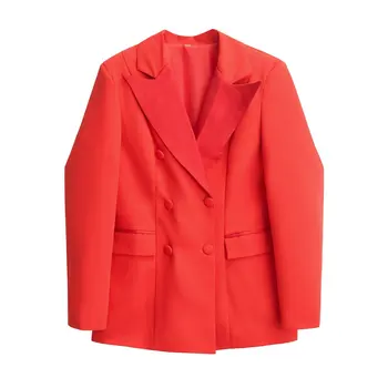 Женский новый модный приталенный двубортный блейзер, винтажное пальто с длинными рукавами и карманами, универсальная повседневная женская верхняя одежда, шикарные топы  3