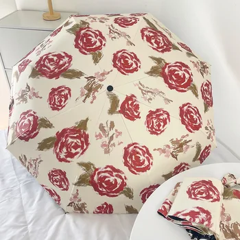 Женский солнцезащитный зонт Fresh Rose с защитой от ультрафиолета и прозрачным зонтиком двойного назначения Компактный портативный зонт  4