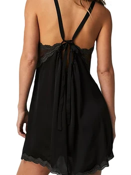 Женское кружевное мини-платье в стиле пэчворк на бретельках Y2k, платье-комбинация с V-образным вырезом на бретельках, Нижнее белье, атласная кружевная сорочка, ночная рубашка  4