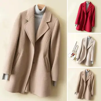Женское пальто Regular Fit Элегантное женское пальто средней длины с отложным воротником и косым карманом Осенне-зимняя верхняя одежда Regular Fit  5