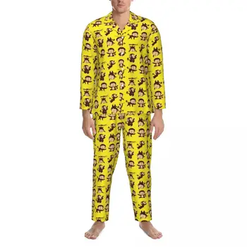 Забавная Обезьяна Пижамный Комплект Осень Животный Принт Каваи Пижамы Для Спальни Пара 2 Шт. Повседневная Свободная Негабаритная Пижама На Заказ  4