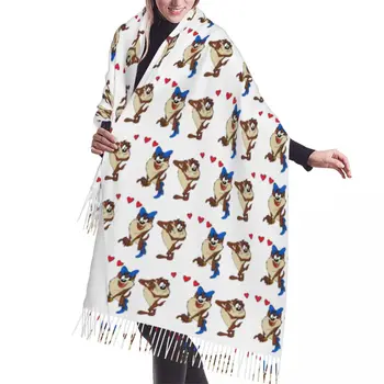 Забавные мультяшные тасманийцы, Модный Универсальный шарф-накидка для женщин, Длинная зимняя Теплая Шаль с кисточками, Унисекс, Шарфы Taz Devil  5