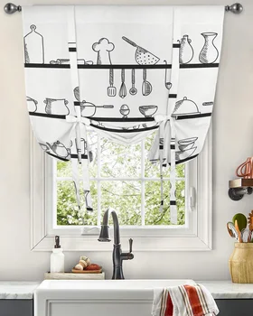 Занавески на кухонном окне с полками, подвесные занавески для кухни и гостиной, регулируемые карманные шторы на штанге  0