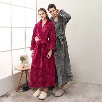 Зимний длинный халат большого размера, утолщенное теплое фланелевое кимоно, халат, халат из кораллового флиса, пижамы для пары, Свободная домашняя одежда, одежда для отдыха  5