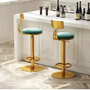 Золотые Роскошные барные стулья Ресторан со спинкой, Игровые Металлические Длинные обеденные стулья, Эргономичная садовая мебель Taburete Alto  5