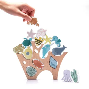 Игрушки Монтессори, деревянные балансиры, Детские строительные блоки, игрушки для укладки, Мультяшные морские животные, развивающие игрушки, подарки для детей  5