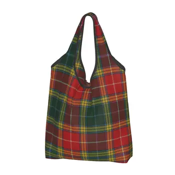 Изготовленная На Заказ Шотландская Клановая Клетчатая Хозяйственная Сумка В Клетку Женская Портативная Сумка Большой Емкости Для Покупок Бакалейных Товаров Tote Bag  5
