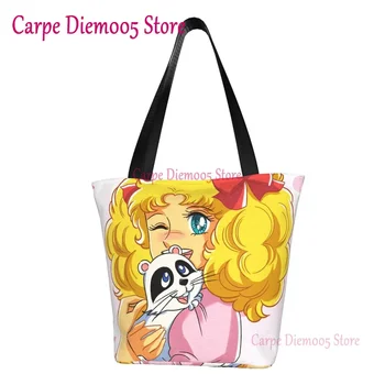 Изготовленные на заказ холщовые сумки для покупок Candy Candy Snow, женские сумки-тоут для покупок в стиле манга-арт  5