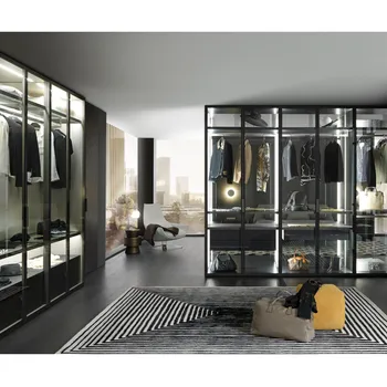 Индивидуальный гардероб для спальни, гардероб с алюминиевой стеклянной дверью, встроенные шкафы  4