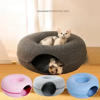 Интерактивная игровая игрушка Donut Pet Cat Tunnel Кошачья кровать двойного назначения, Хорьки, туннели для кроличьей кровати, игрушки для помещений, игрушка для обучения кошек и котенка  5