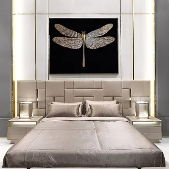 Итальянская двуспальная кровать Вилла Главная Спальня Дизайнерская кровать из Матовой Кожи Свадебная Кровать Мебель на Заказ  4