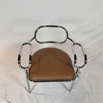 Итальянский Минималистский обеденный стул Бытовой из нержавеющей стали С кожаной спинкой Художественный Минималистичный современный стул  5