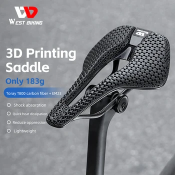 Карбоновое седло WEST BIKING с 3D-принтом T800, профессиональное сиденье для шоссейного велосипеда с коротким носом, Сверхлегкое Гоночное седло, сиденье для велосипедных гонок  0