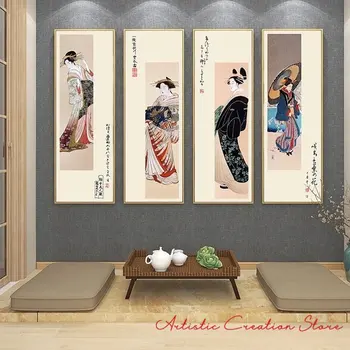 Картина большого размера, японская женщина, Гейша, холст, плакаты, печать настенных картин для гостиной, ресторана, домашнего декора  3