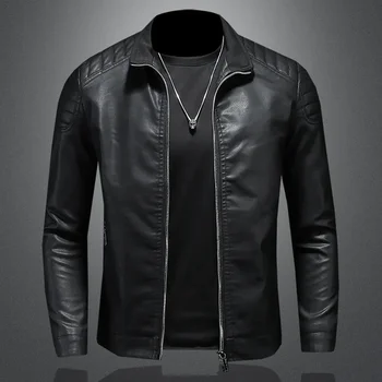 Кожаная куртка мужская трендовая куртка 2023 новая кожаная куртка Приталенная корейская версия весенне-осенней мужской одежды  5