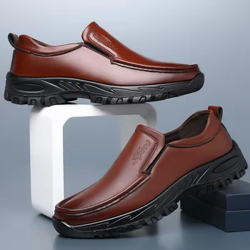 Кожаная Повседневная обувь для мужчин, Прогулочная обувь на плоской платформе, Уличная обувь, Лоферы, Дышащие кроссовки  5