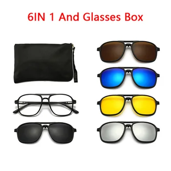 Комплект 6 в 1 Магнитные солнцезащитные очки для близорукости с зажимом и оправой для очков Для женщин и мужчин, многофункциональные поляризованные линзы ночного видения, очки  4