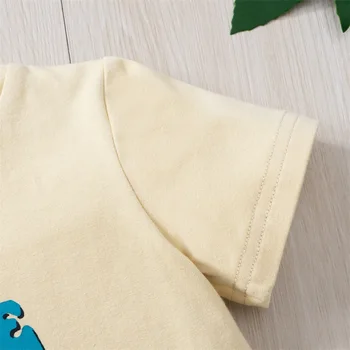 Комплект брюк для маленьких мальчиков, футболка с круглым вырезом и буквенным принтом с коротким рукавом и брюками, летняя одежда  5