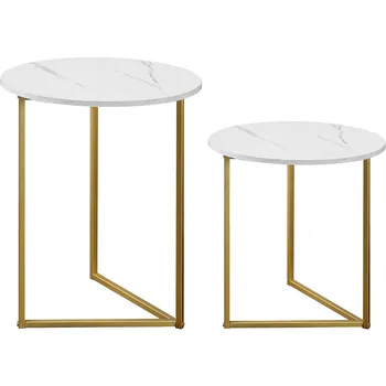 Комплект из 2 приставных столиков POLUNCA с Уникальной инкрустацией из Золотого мрамора и столешницами из спеченного камня для декора гостиной  10