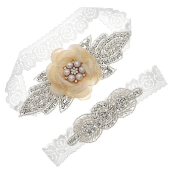 Комплект кружевных подвязок, свадебная подвязка для новобрачных с прозрачным хрустальным жемчугом для невесты Оптом  4