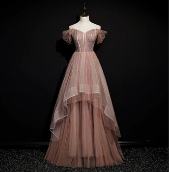 Кораллово-розовые платья для выпускного вечера с открытыми плечами, блестящие пайетки, бисероплетение, Свадебная вечеринка, Длинное вечернее платье принцессы для официальной церемонии трапециевидной формы  5