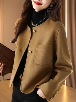 Корейское модное двустороннее шерстяное пальто для женщин Осенью и зимой 2023 года Новое высококачественное короткое шерстяное пальто Женская одежда  5