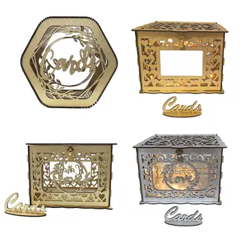 Коробка для свадебных открыток, Выдалбливаемый Аксессуар, Романтическая Деревянная коробка для подарочных карт для церемоний, помолвок, юбилеев, собраний  2